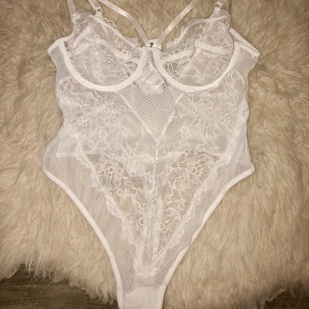 All white lace bodysuit